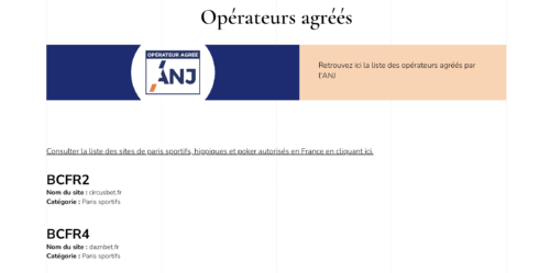 La liste des opérateurs agréés par l'ANJ connait désormais un trou entre BCFR2, proposant la marque circusbet.fr, et BCFR4 de l'un des derniers arrivés, daznbet.fr.
