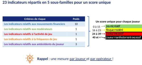 Pondération des 5 familles d'indicateurs et échelle de scoring de l'algorithme ANJ